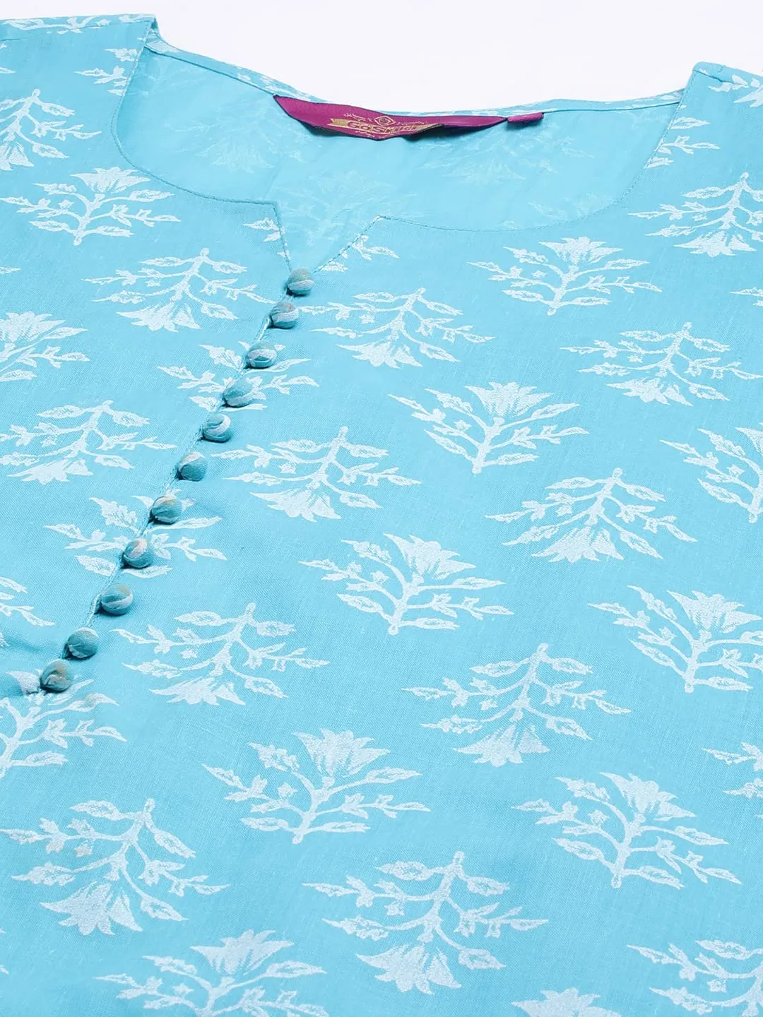 ANNI DESIGNER Women's Cotton Blend Printed Straight Kurta with Pant (KIDYA Blue_XL_Blue_X-Large)