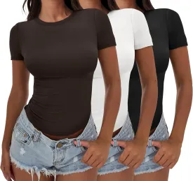 ANRABESS Womens 3 Pack Short Sleeve Shirts 2025 Crop Tops Tight Fitted Basic Tees Workout T Shirts Y2k Clothes Summer Outfit