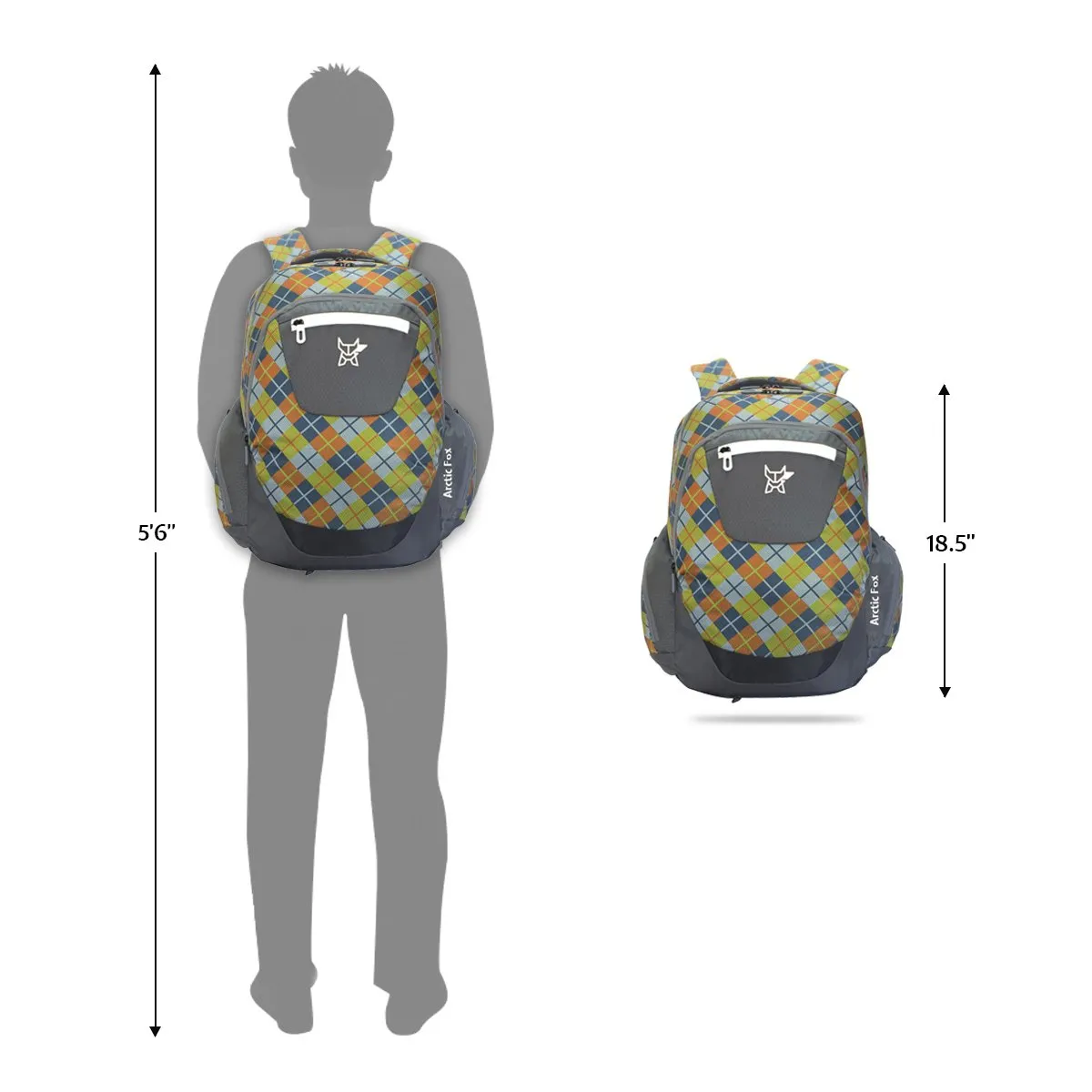 Arctic Fox Scott Checks Castle Rock Big 33.5 Ltr School Bag , Travel and Hiking Backpack with multi compartments