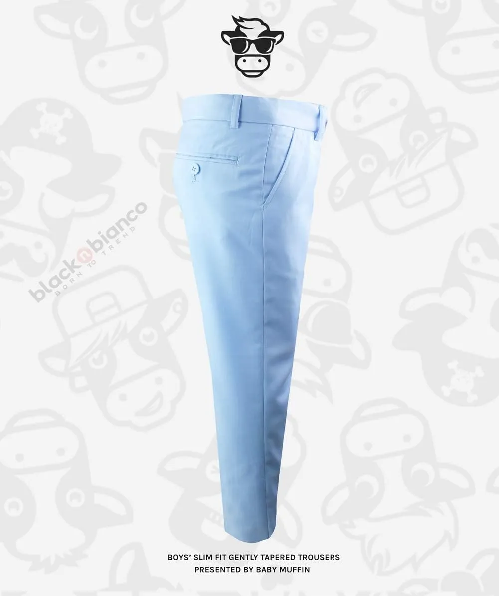 Black n Bianco Boys' First Class Slim Fit Trousers Dress Pants Gently Tapered Flat Front - Presented by Baby Muffin