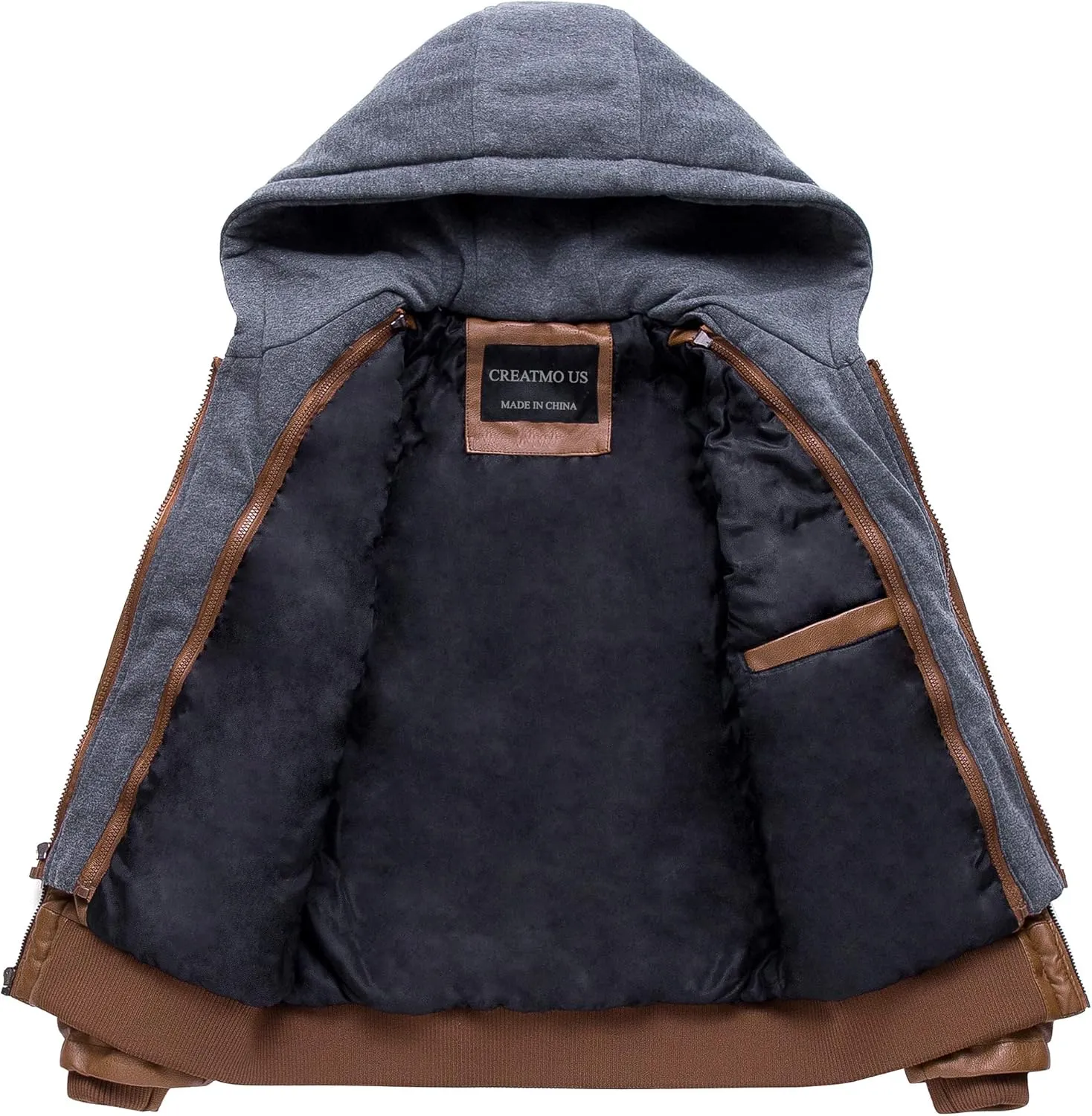 Boy's Faux Leather Jacket Windproof Warm Winter Coat Kids Bomber Outerwear Waterproof PU Motorcycle Jacket