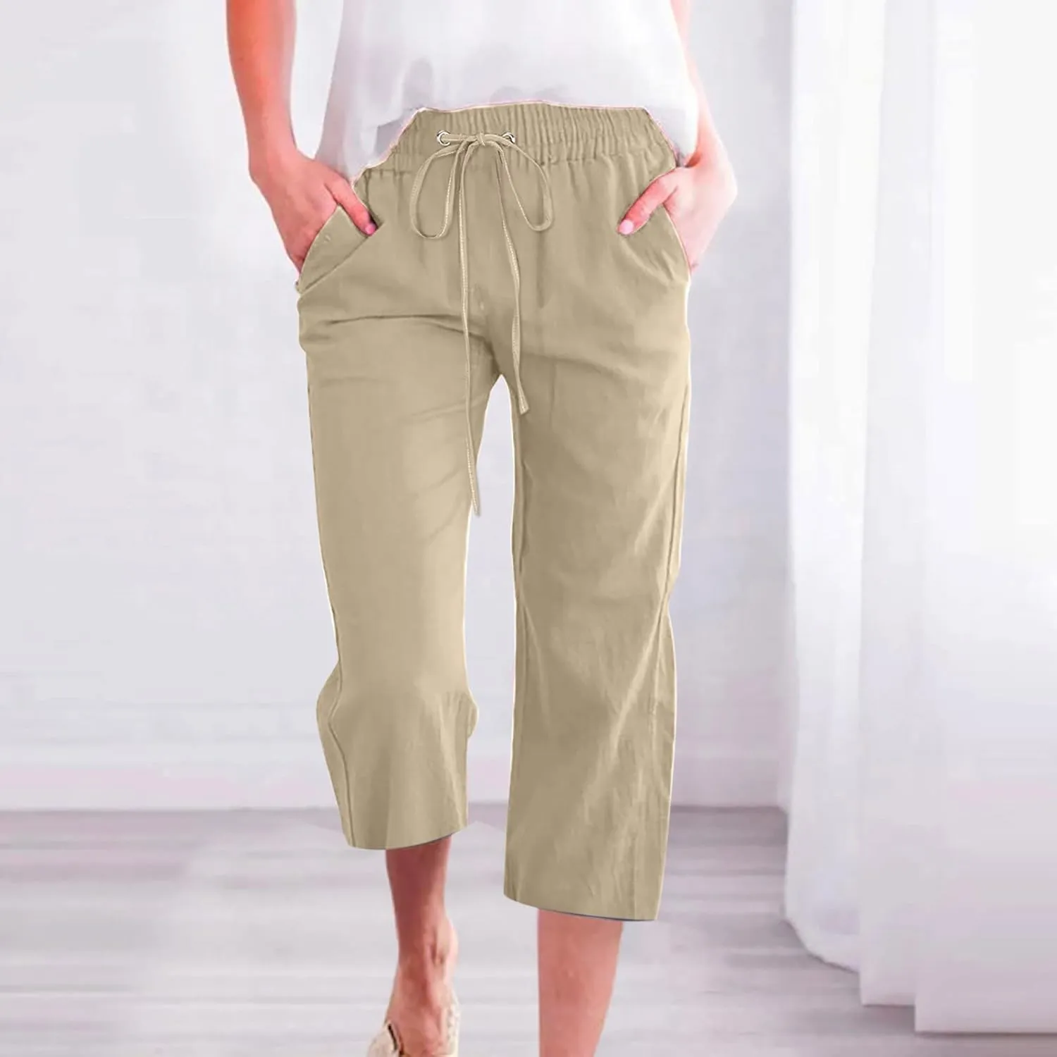 Capri Pants for Women 2024 Capri Leggings Lightweight Summer Casual High Wasit Stretch Pants Cropped Trousers