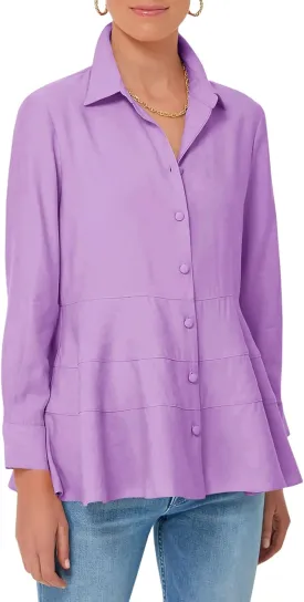 Cicy Bell Women's Button Down Shirts Collared V Neck Long Sleeve Peplum Tiered Blouse Tops