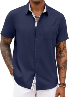 COOFANDY Men's Button Down Shirts Short Sleeve Casual Shirts Summer Beach Shirts Vacation Wedding Shirts with Pocket