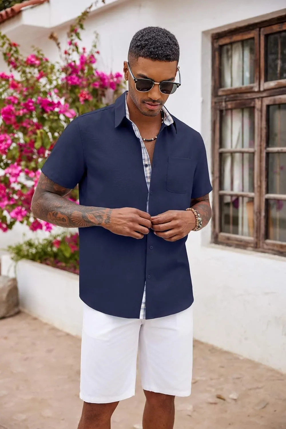 COOFANDY Men's Button Down Shirts Short Sleeve Casual Shirts Summer Beach Shirts Vacation Wedding Shirts with Pocket