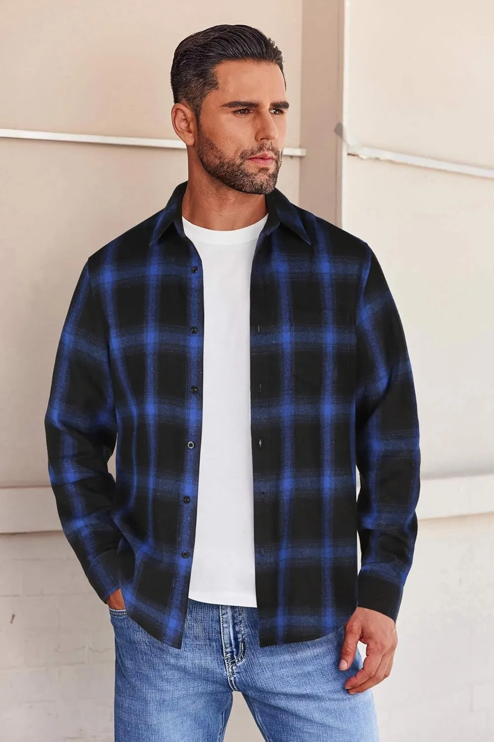 COOFANDY Mens Flannel Shirts Long Sleeve Button Down Shirt with Pocket Casual Shirts Work Shirts for Men