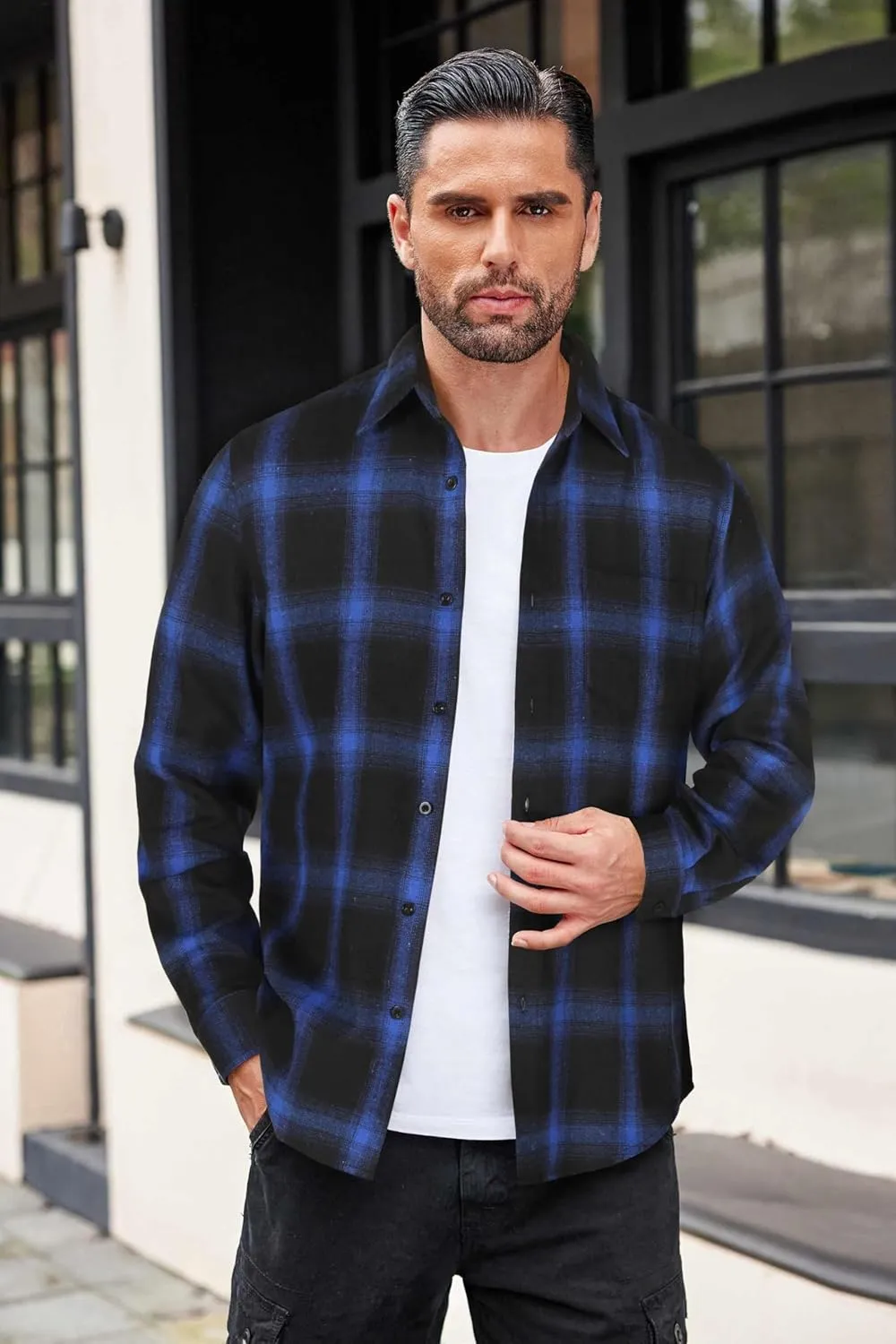 COOFANDY Mens Flannel Shirts Long Sleeve Button Down Shirt with Pocket Casual Shirts Work Shirts for Men
