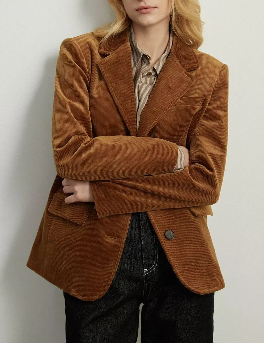 Corduroy Blazer Jackets for Women Business Casual Single Breasted Long Sleeve Open Front Outerwear Coats