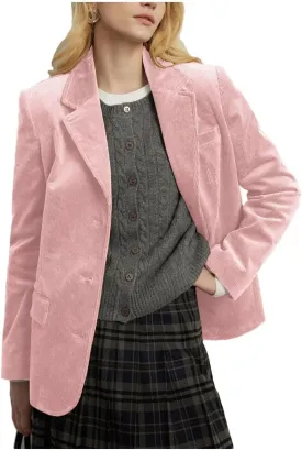 Corduroy Blazer Jackets for Women Business Casual Single Breasted Long Sleeve Open Front Outerwear Coats