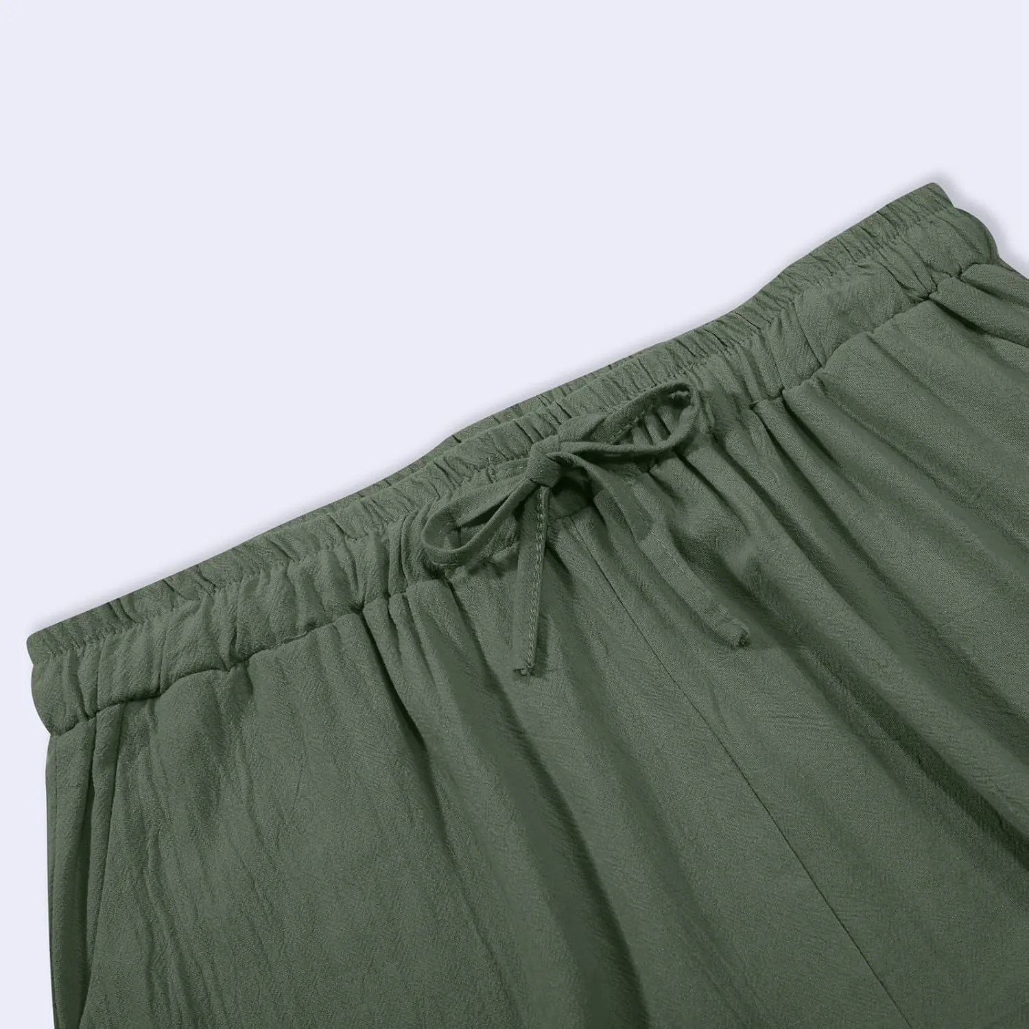 Cotton Linen Capri Pants for Women Baggy Summer Wide Leg Casual Loose Drawstring Palazzo Cropped Pants with Pockets