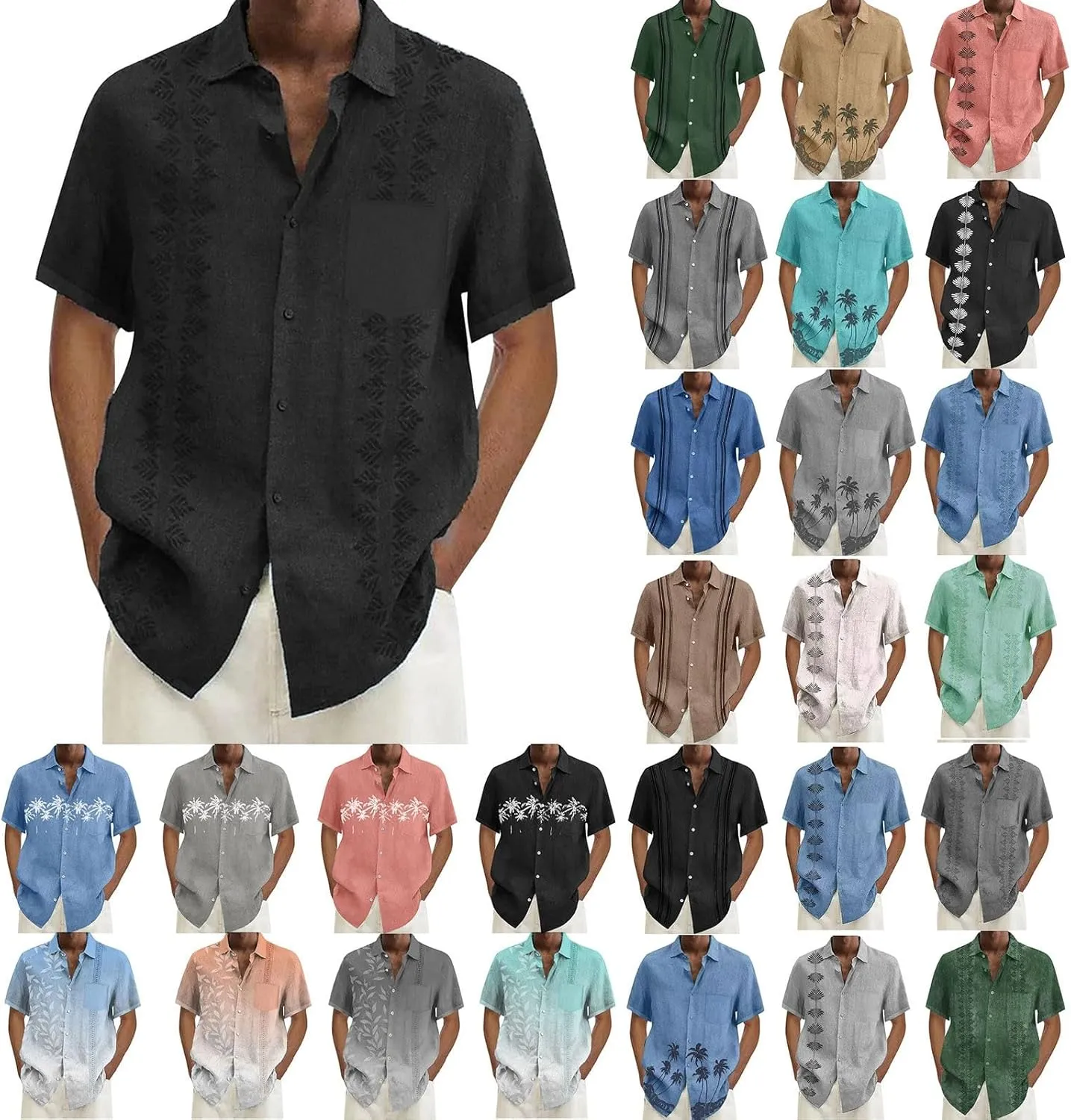 CRNTCEM Mens Solid Color Button Down Shirts 2025 Summer Regular Fit Business Dress Shirts Wrinkle Free Casual Wedding Blouses