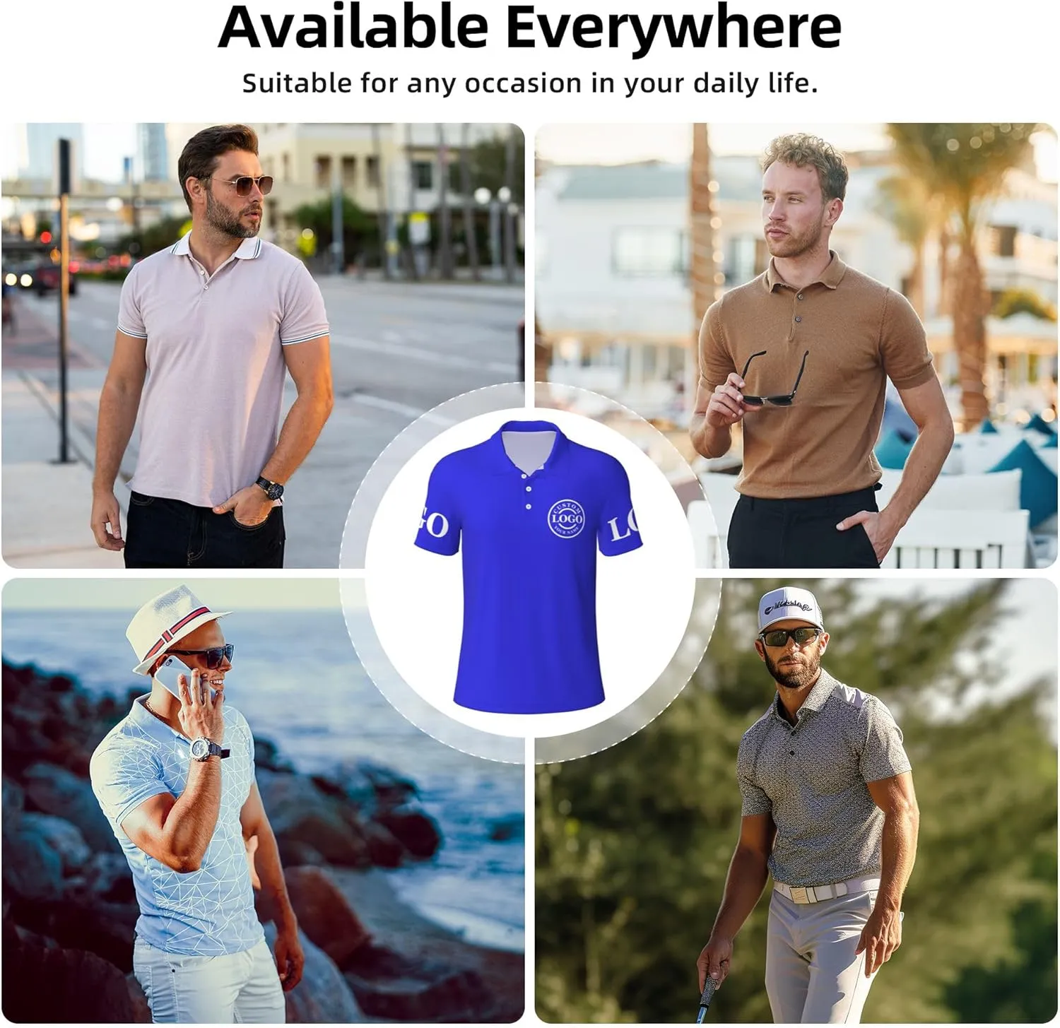 Custom Polo Shirt Add Your Text/Logo/Image Design Your Own Personalized Polo Shirts for Men Women Front Back Sleeve Print