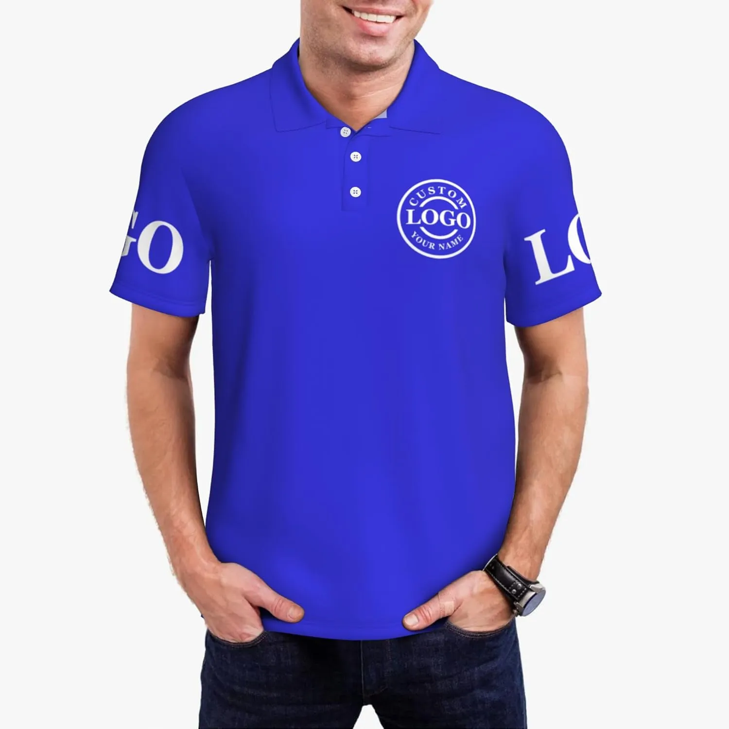 Custom Polo Shirt Add Your Text/Logo/Image Design Your Own Personalized Polo Shirts for Men Women Front Back Sleeve Print