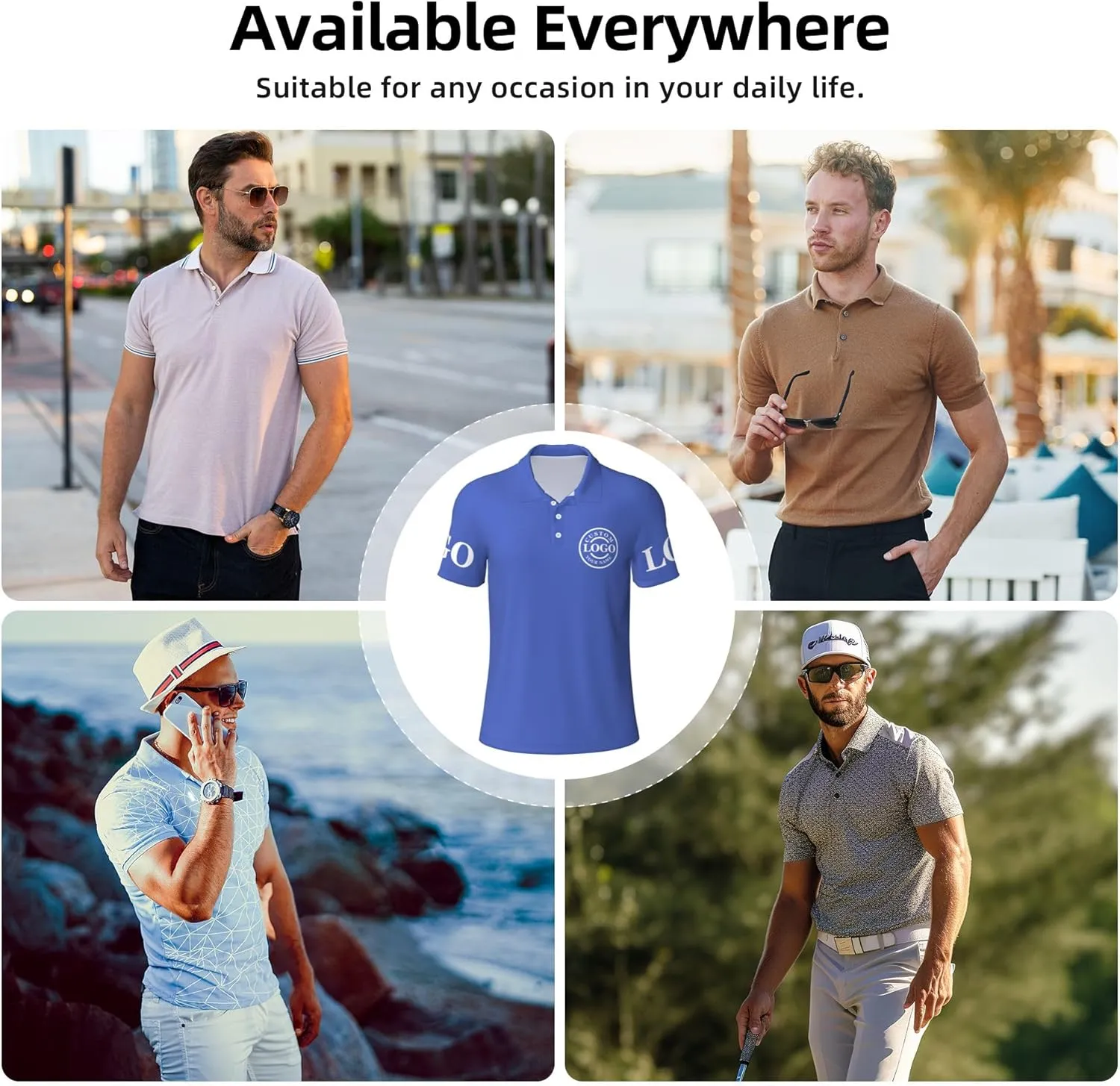 Custom Polo Shirt Add Your Text/Logo/Image Design Your Own Personalized Polo Shirts for Men Women Front Back Sleeve Print