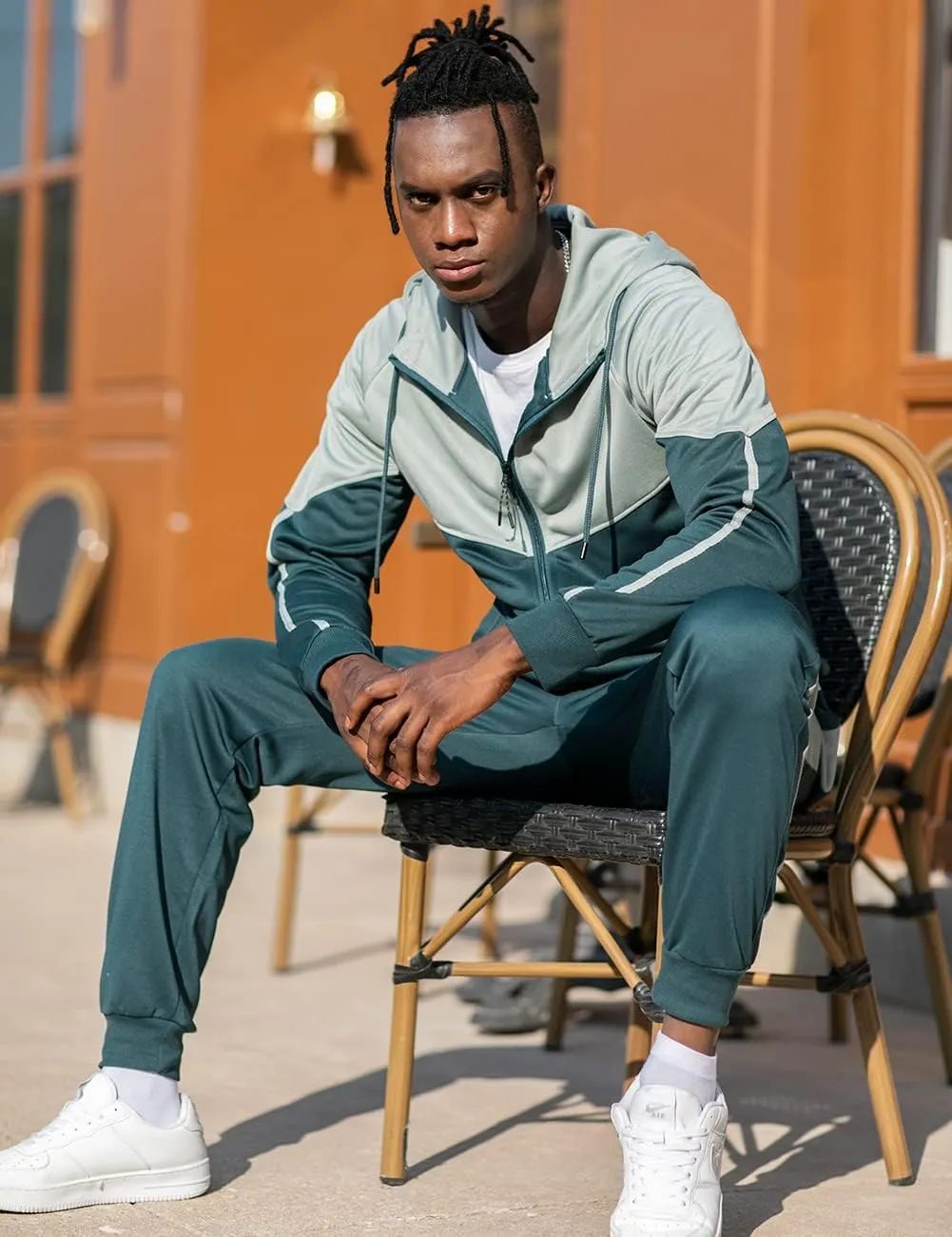 DUOFIER Men's Tracksuit Jogging Sweat Suits 2 Piece Casual Outfit Athletic Suit Set