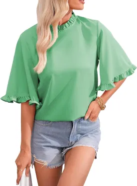 EVALESS Womens Half Sleeve Tops Cute Chiffon Blouses Summer Lightweight Ruffle Sleeeve Shirts Loose Fit Daily Wear 2025