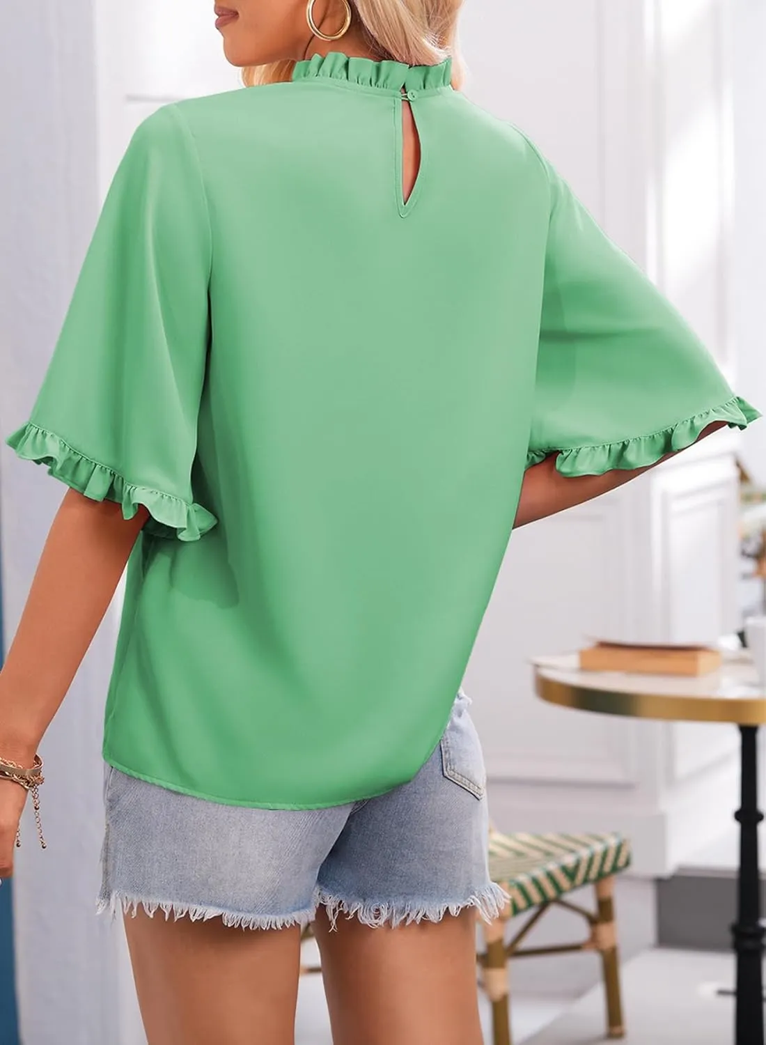 EVALESS Womens Half Sleeve Tops Cute Chiffon Blouses Summer Lightweight Ruffle Sleeeve Shirts Loose Fit Daily Wear 2025