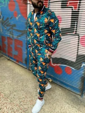 Fashion Casual Green Printed Sports Two-Piece Set