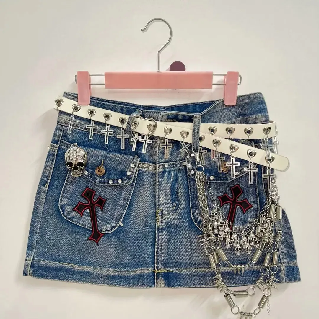 Flytonn-Cross Short skirts  Punk Short skirts Gothic Short skirts harajuku  Short skirts  Gothic  Jean shorts gothic clothes y2k clothes
