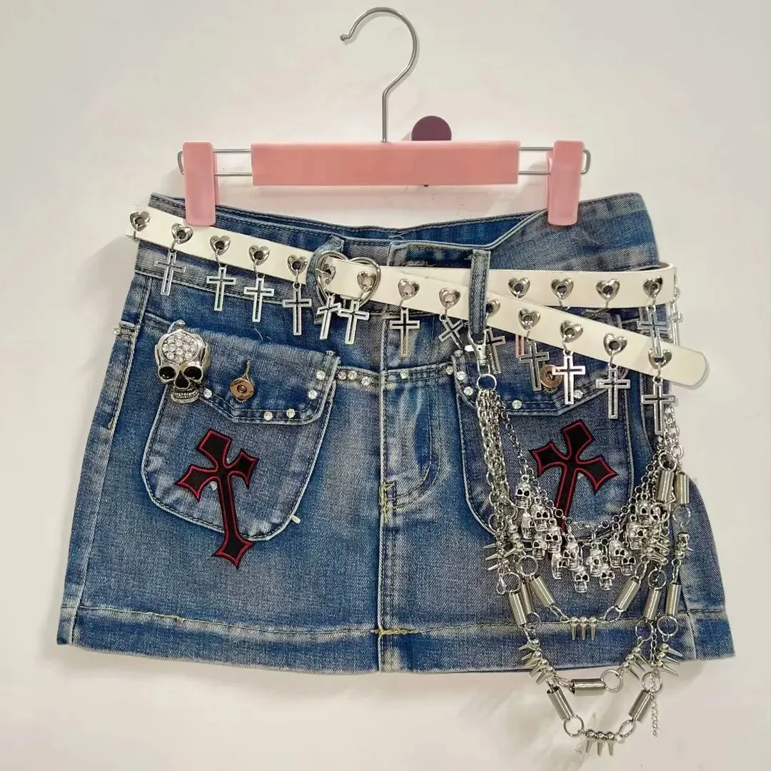 Flytonn-Cross Short skirts  Punk Short skirts Gothic Short skirts harajuku  Short skirts  Gothic  Jean shorts gothic clothes y2k clothes
