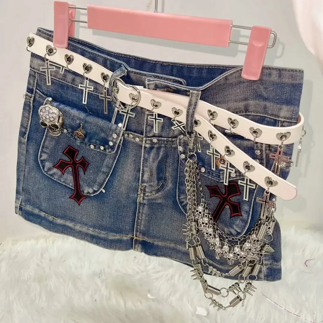 Flytonn-Cross Short skirts  Punk Short skirts Gothic Short skirts harajuku  Short skirts  Gothic  Jean shorts gothic clothes y2k clothes
