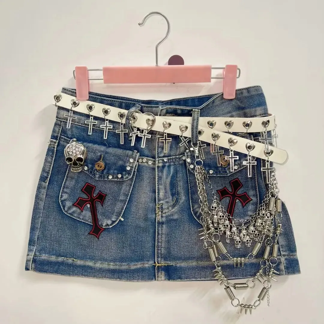 Flytonn-Cross Short skirts  Punk Short skirts Gothic Short skirts harajuku  Short skirts  Gothic  Jean shorts gothic clothes y2k clothes