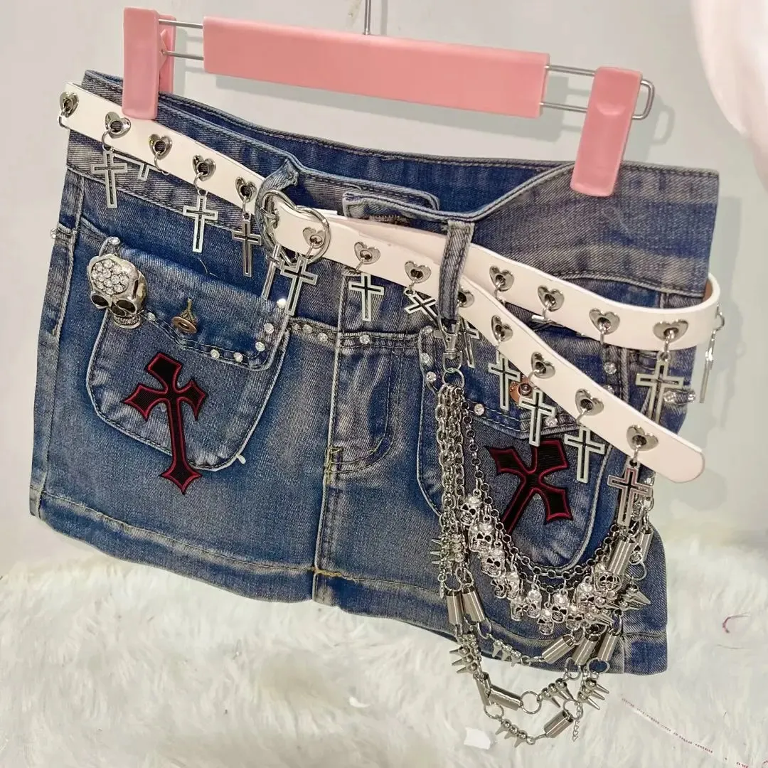 Flytonn-Cross Short skirts  Punk Short skirts Gothic Short skirts harajuku  Short skirts  Gothic  Jean shorts gothic clothes y2k clothes