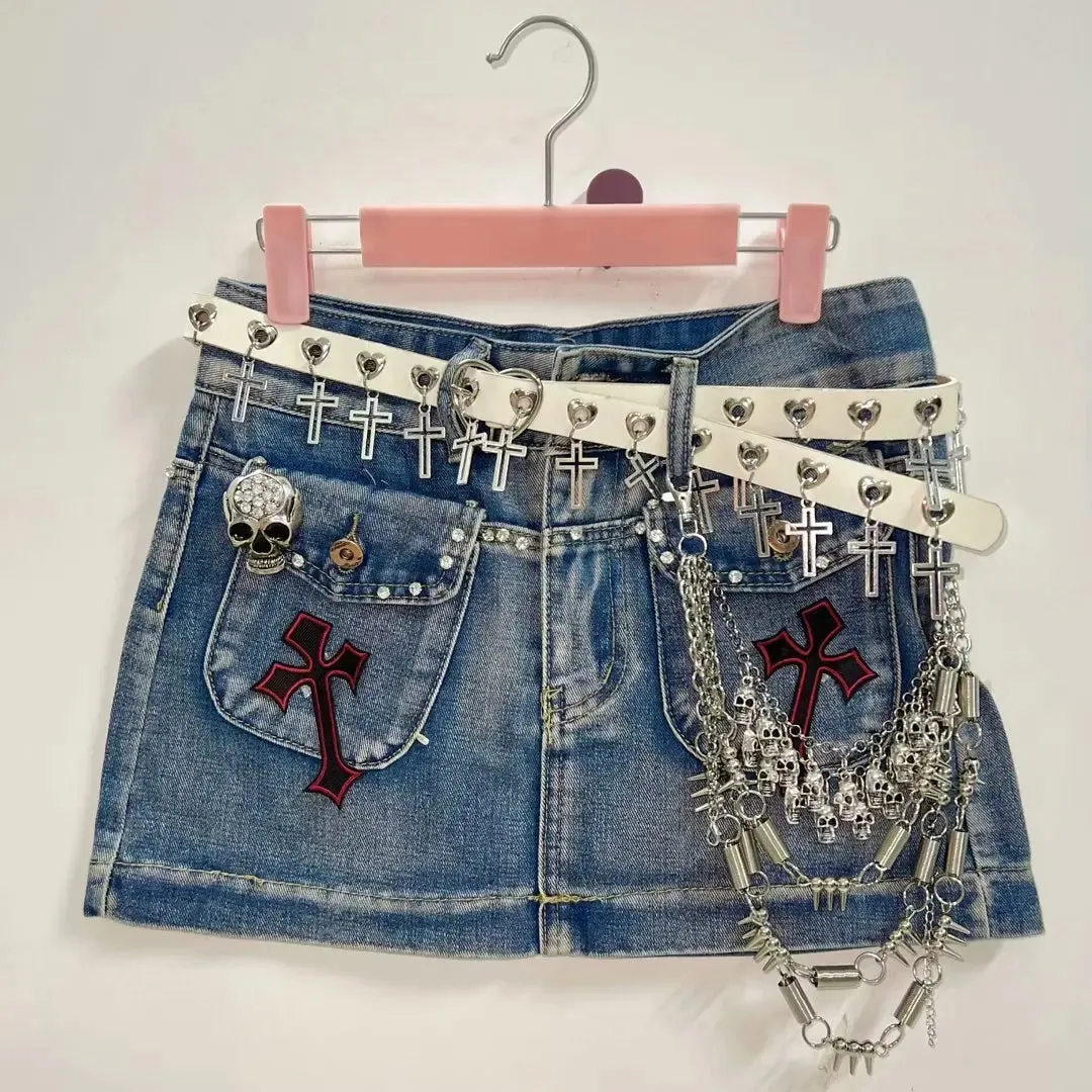 Flytonn-Cross Short skirts  Punk Short skirts Gothic Short skirts harajuku  Short skirts  Gothic  Jean shorts gothic clothes y2k clothes