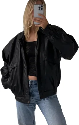 Ladies Real Soft Lambskin Leather Jacket - Oversized Bomber Casual Wear Jacket For Womens