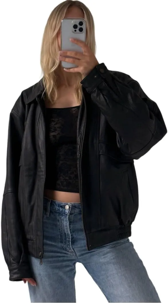 Ladies Real Soft Lambskin Leather Jacket - Oversized Bomber Casual Wear Jacket For Womens