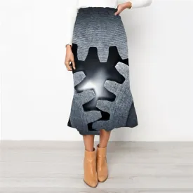 Metal Skirts Women Engine High waist skirts Gear Skirt Ladies Gray School skirt