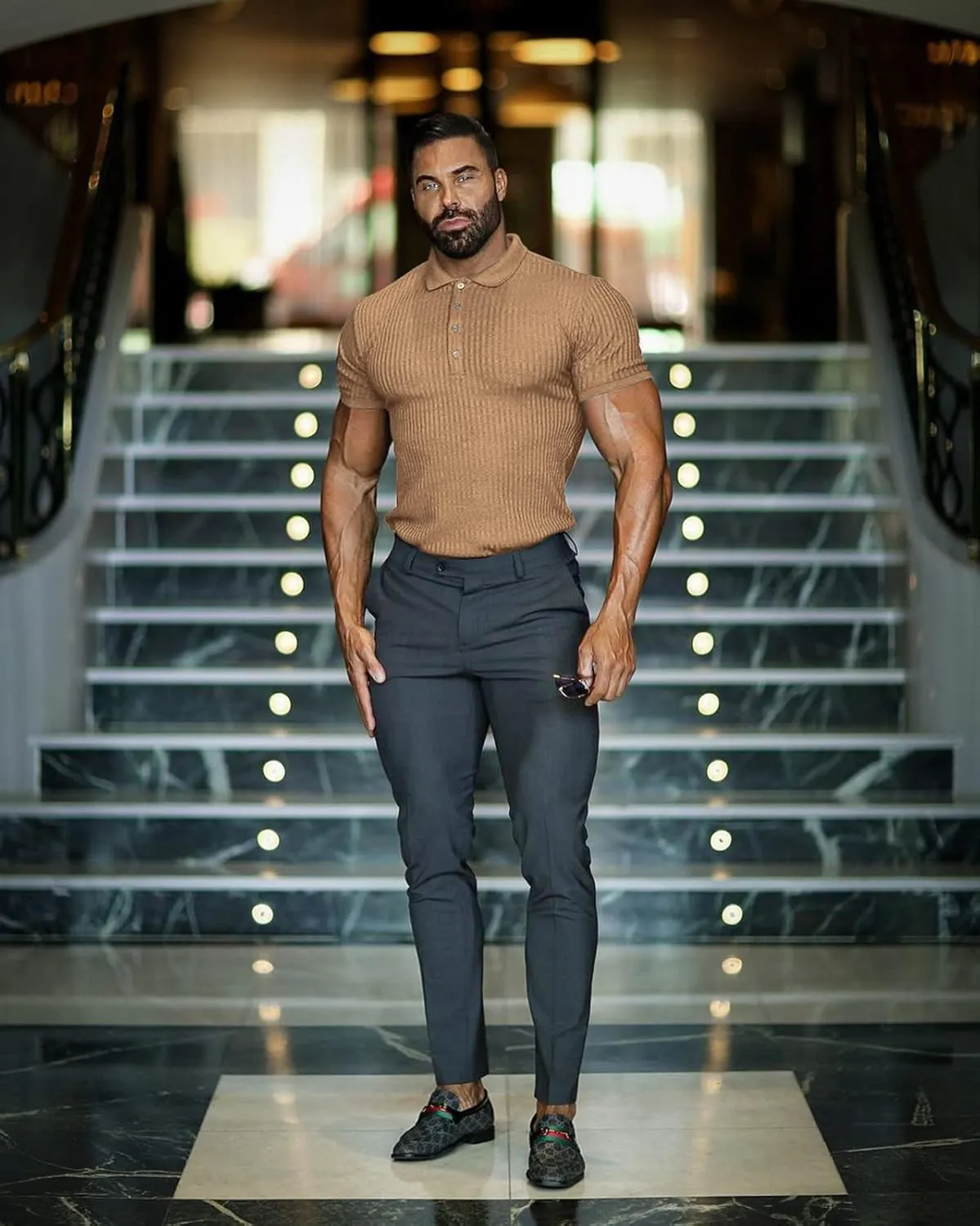 Muscle Polo Shirts for Men Short Sleeve Slim Fit Golf Shirts for Men Casual Dry Fit T Shirts Ribbed Knit Bowling Shirts