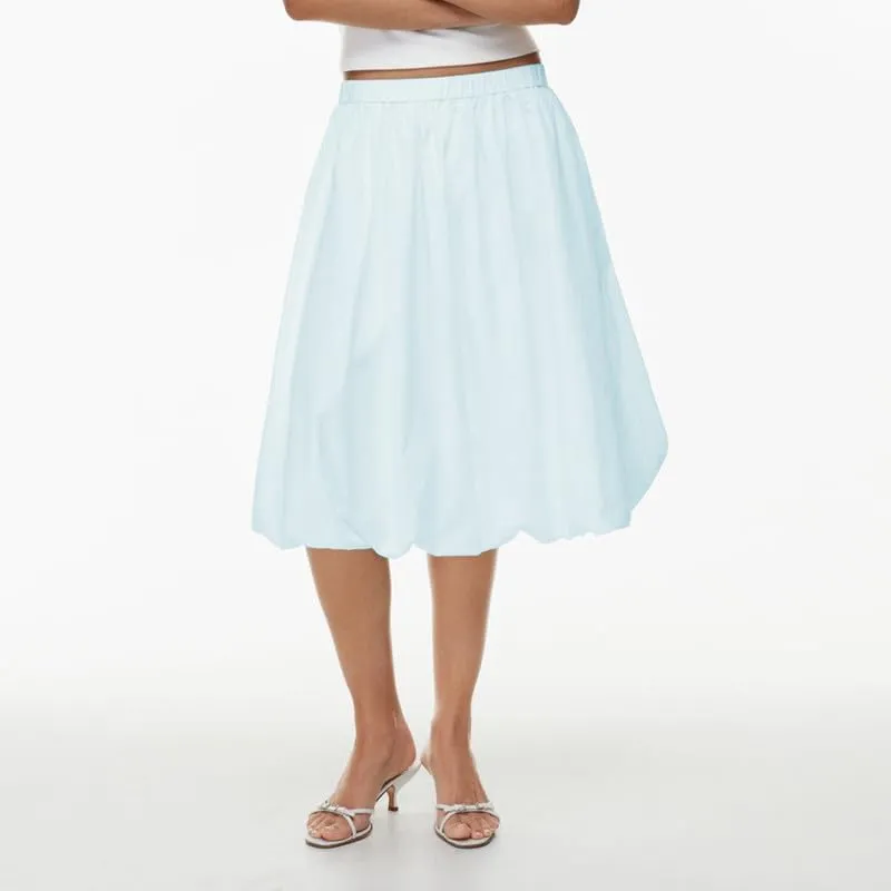 NUFIWI Women Low Waist A Line Ruffle Bubble Long Skirts Solid Pleated Maxi Skirts Casual Summer Balloon Puffy Midi Skirts