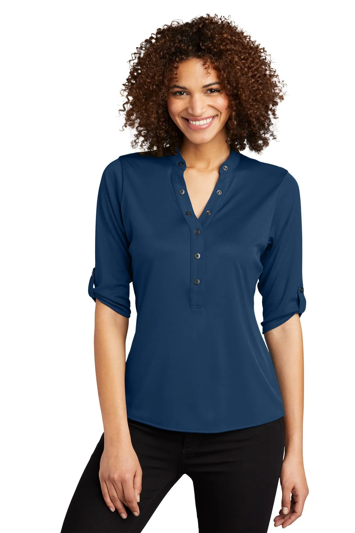OGIO Ladies Crush Branded Henleys, Blue Indigo