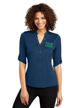 OGIO Ladies Crush Branded Henleys, Blue Indigo