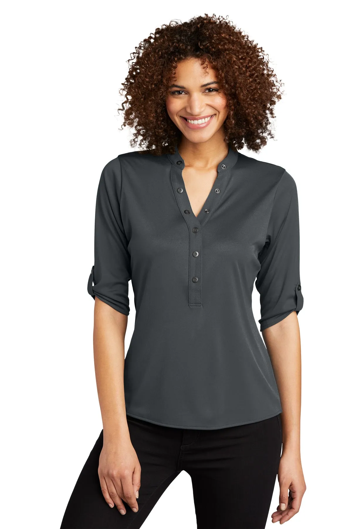 OGIO Ladies Crush Branded Henleys, Diesel Grey