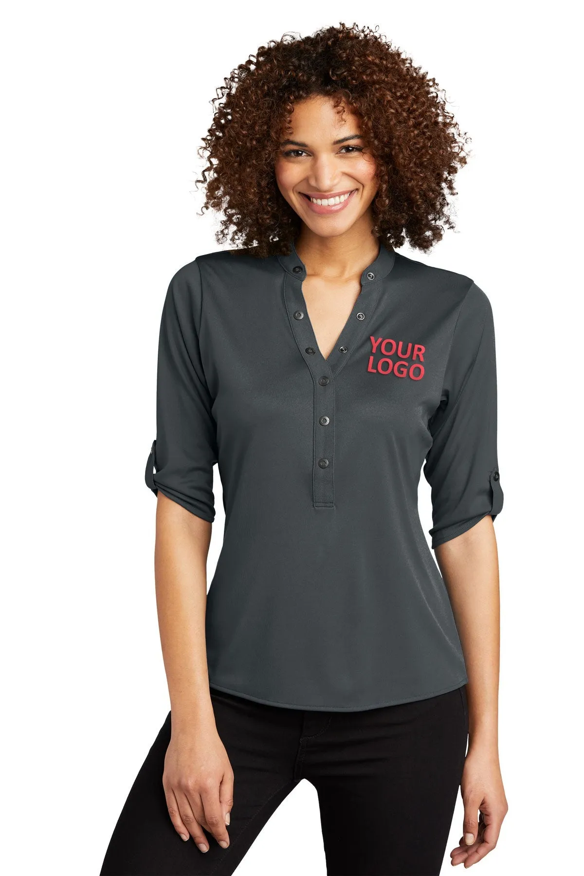 OGIO Ladies Crush Branded Henleys, Diesel Grey