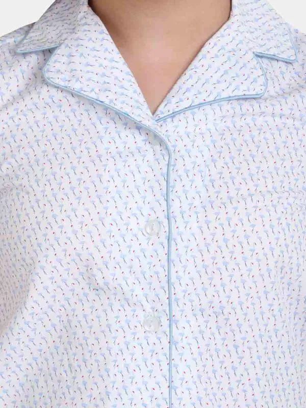 One Friday Blue Printed Night Suit