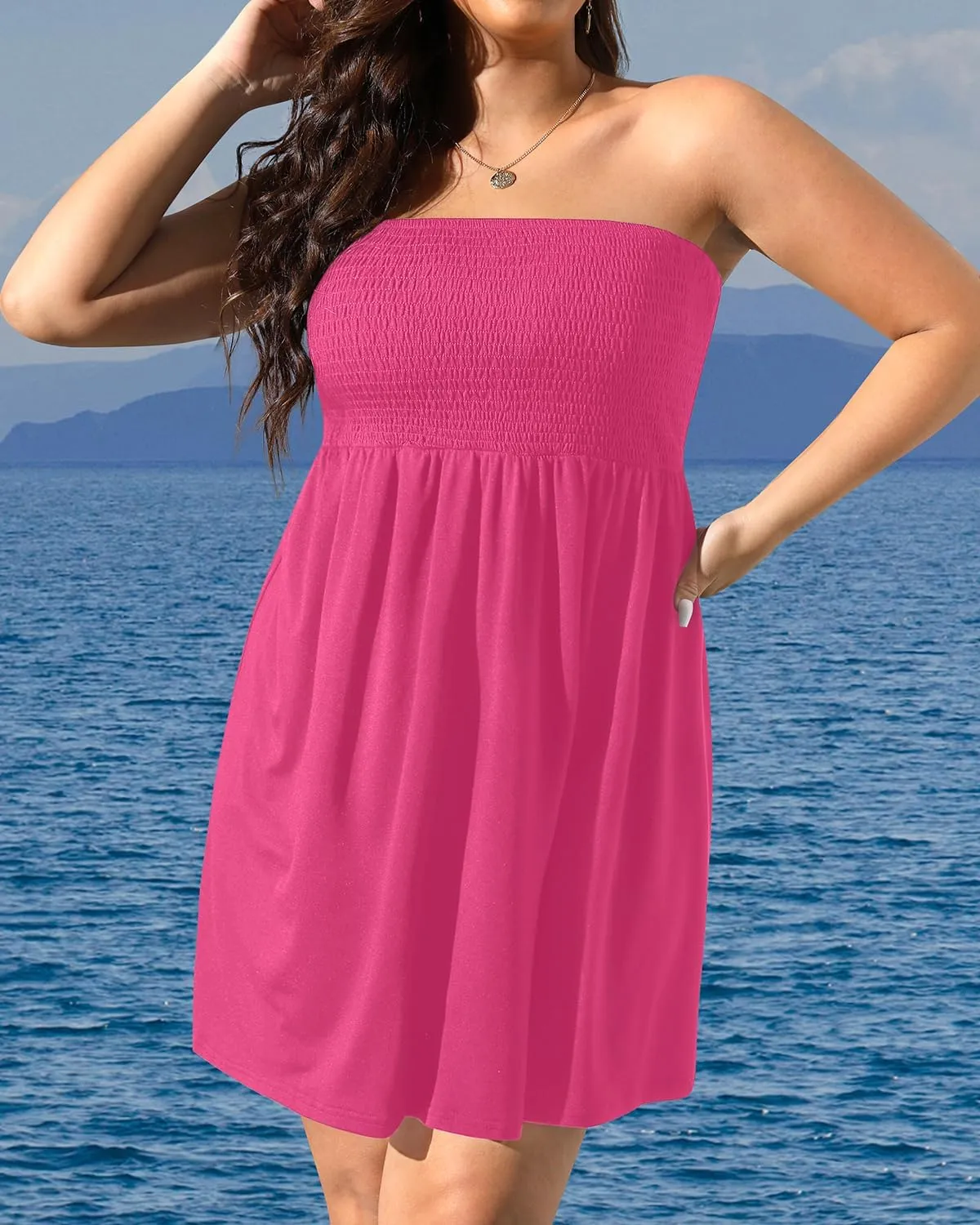 Pinup Fashion Plus Size Swimsuit Cover Up - Women Strapless Swimwear Coverup Tube Top Beach Dress