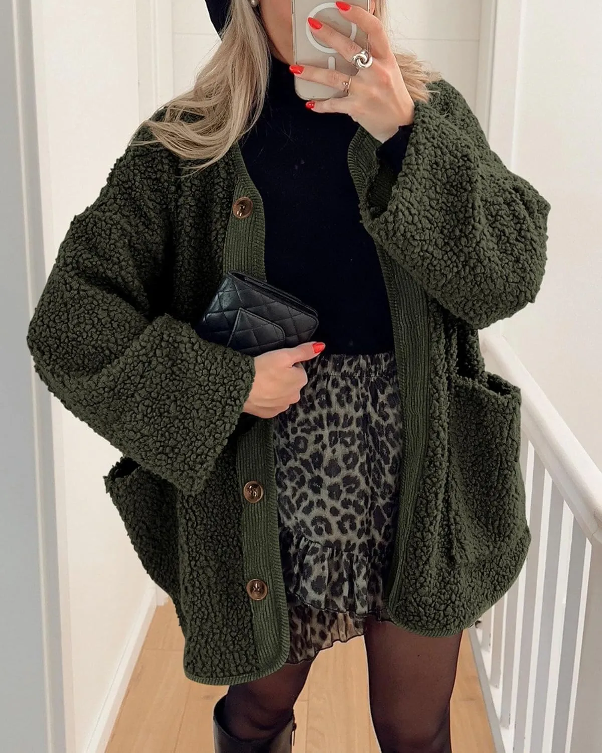 PRETTYGARDEN Women's Warm Winter Coats Casual Long Sleeve Button up Fuzzy Sherpa Fleece Jackets Outerwear
