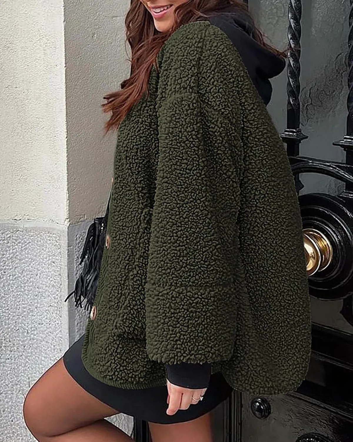 PRETTYGARDEN Women's Warm Winter Coats Casual Long Sleeve Button up Fuzzy Sherpa Fleece Jackets Outerwear