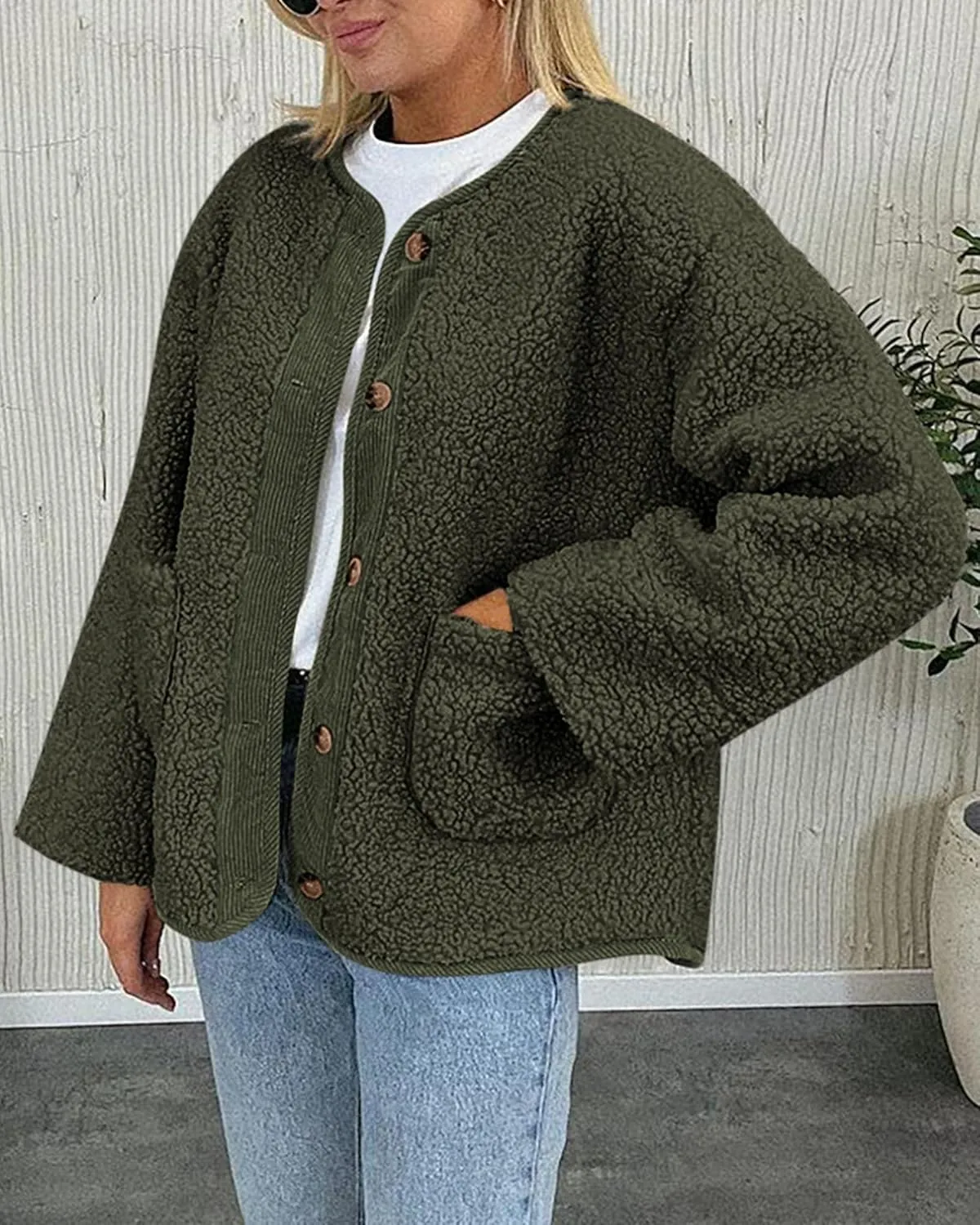 PRETTYGARDEN Women's Warm Winter Coats Casual Long Sleeve Button up Fuzzy Sherpa Fleece Jackets Outerwear