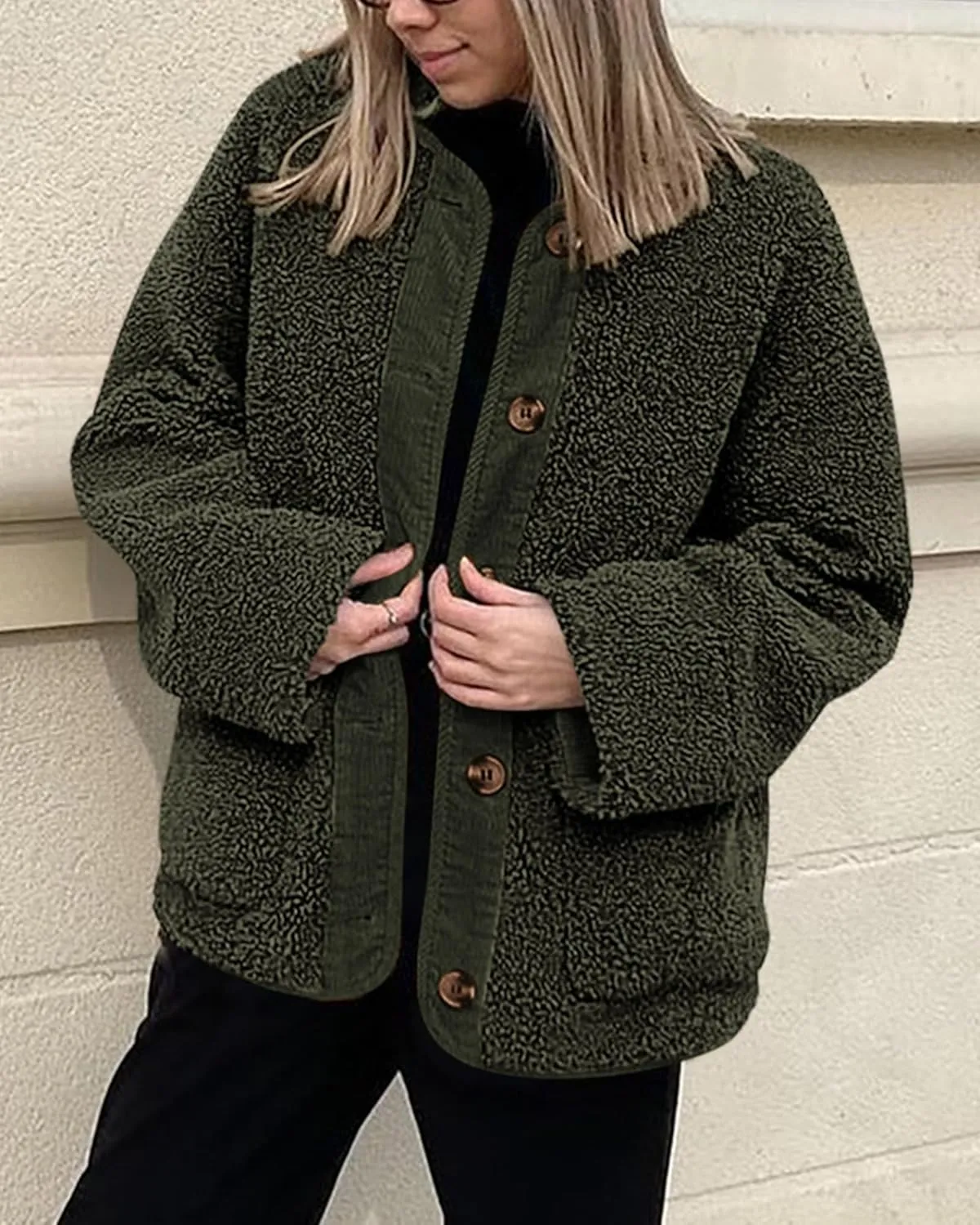 PRETTYGARDEN Women's Warm Winter Coats Casual Long Sleeve Button up Fuzzy Sherpa Fleece Jackets Outerwear