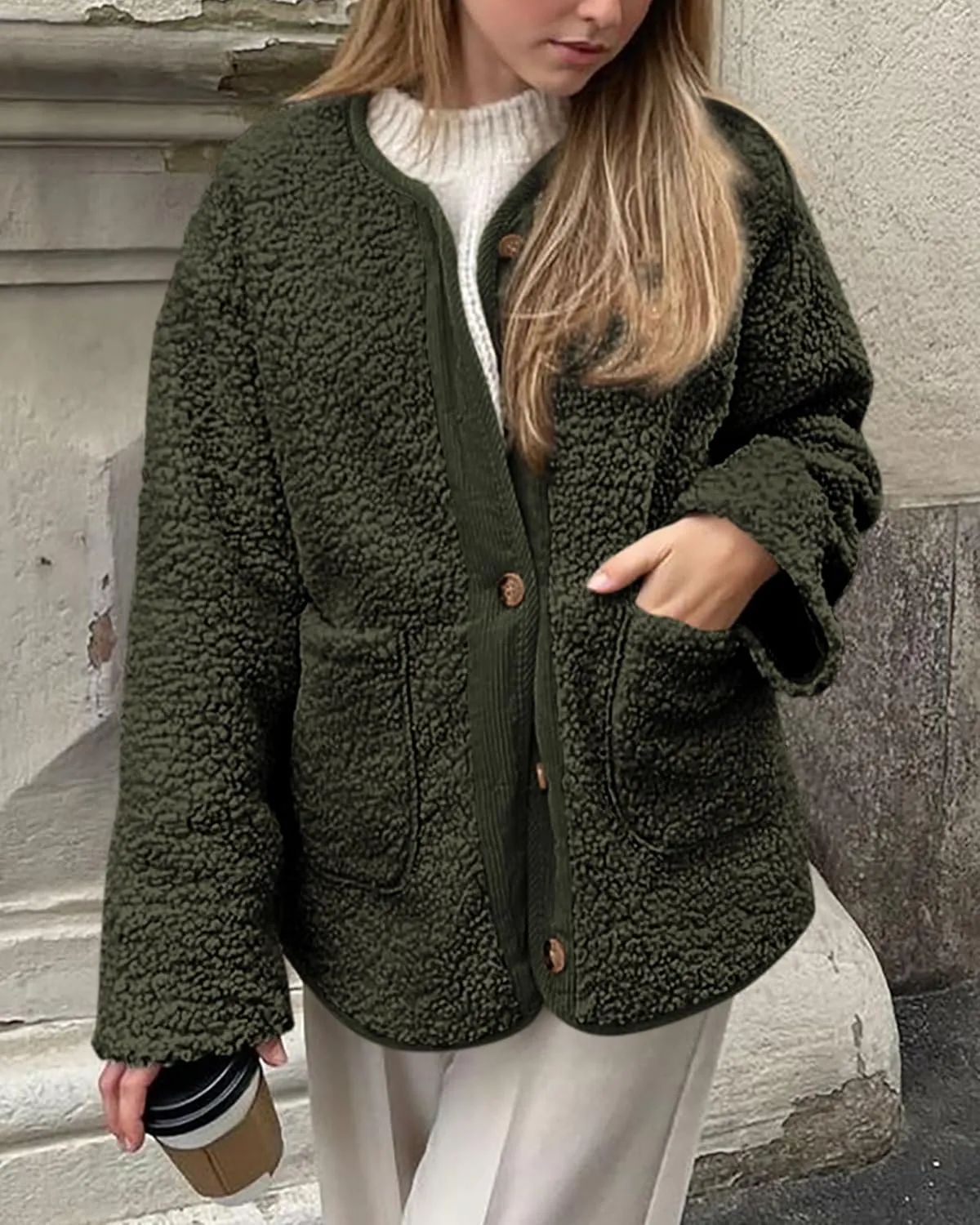 PRETTYGARDEN Women's Warm Winter Coats Casual Long Sleeve Button up Fuzzy Sherpa Fleece Jackets Outerwear