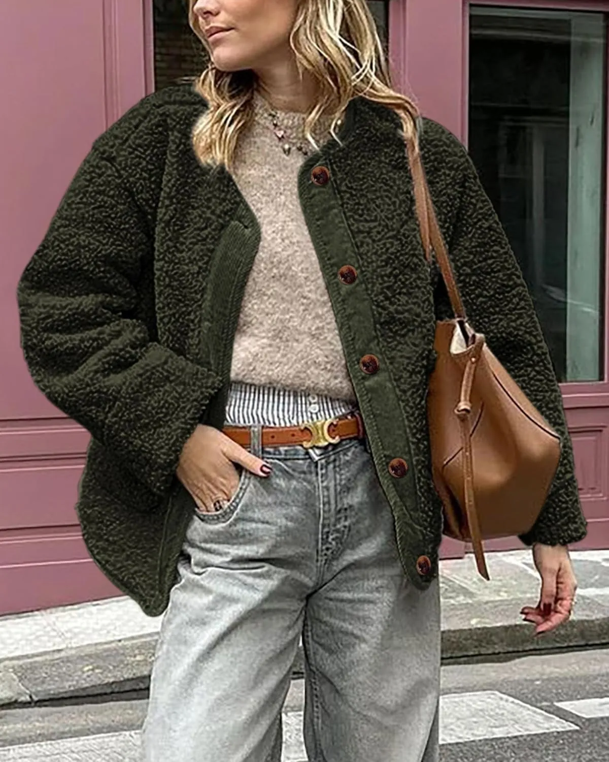 PRETTYGARDEN Women's Warm Winter Coats Casual Long Sleeve Button up Fuzzy Sherpa Fleece Jackets Outerwear