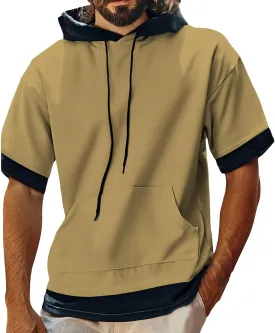 Short Sleeve Hoodies for Men Pocket Loose Fit Casual Pullover Tshirt Summer Sports Lightweight Party Work Stylish Shirt