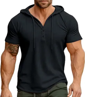 Short Sleeve Hoodies for Men Regular Fit Casual Pullover Tshirts Workout Summer Gym Quick Dry Lightweight Sweatshirts