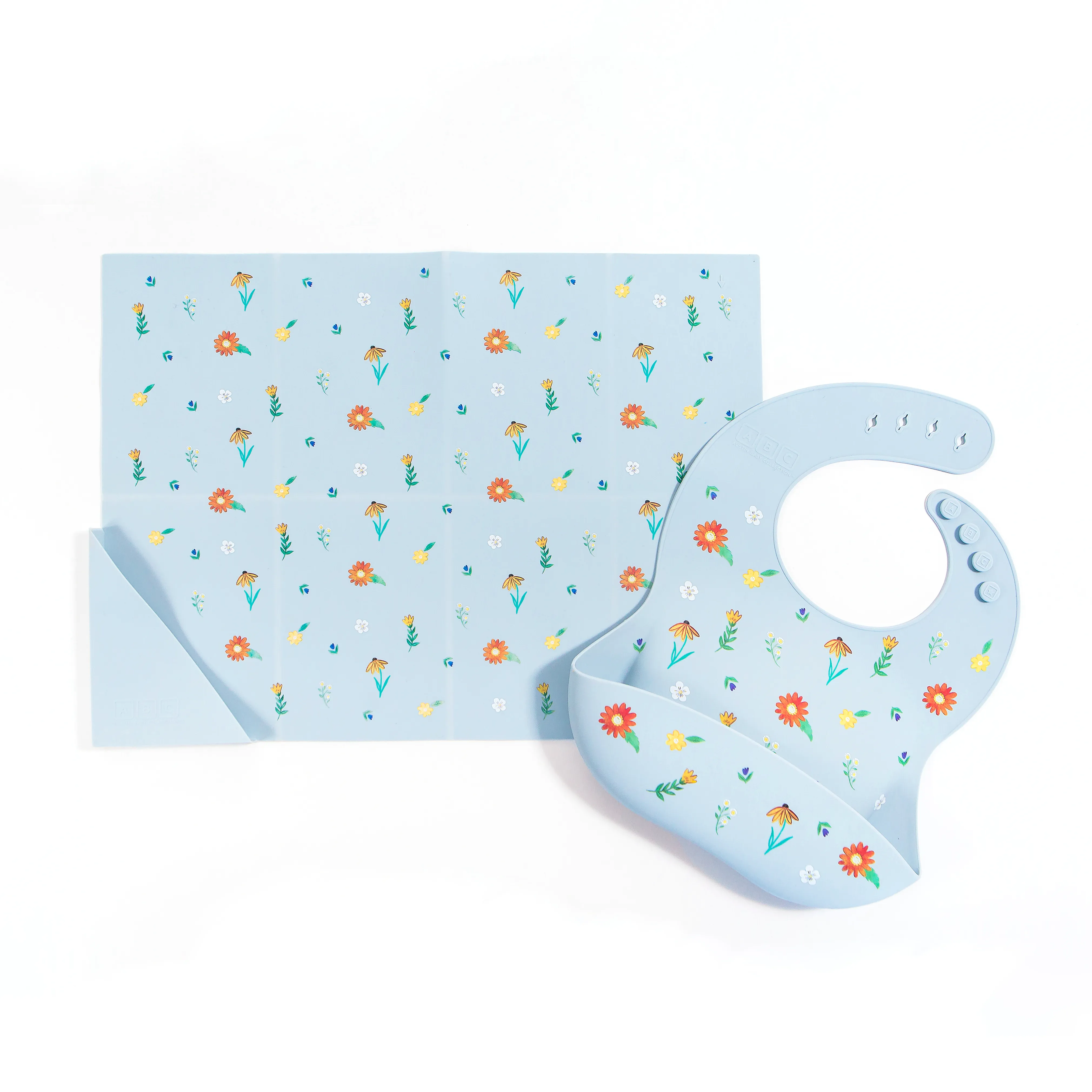 Silicone Bib Wildflower Chambray Blue