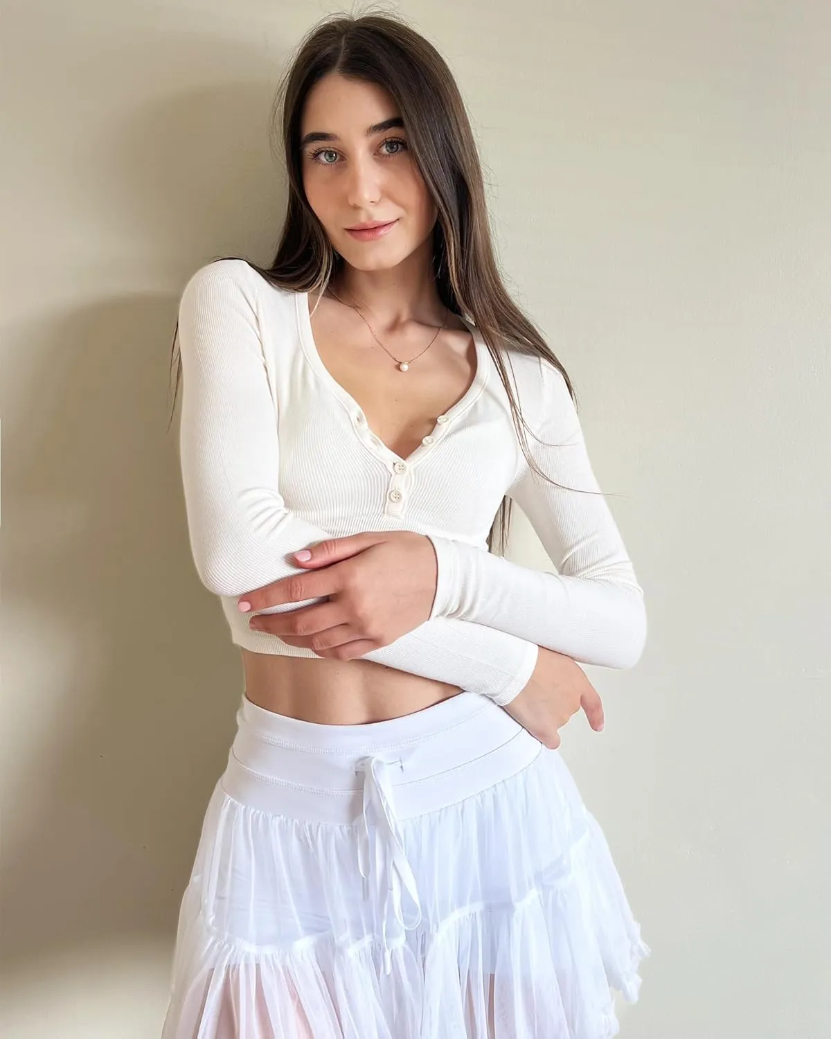 Stelle Henley Shirts for Women Long Sleeve Crop Top Ribbed Knit Button Slim Fitted Tops Casual Basic Blouse