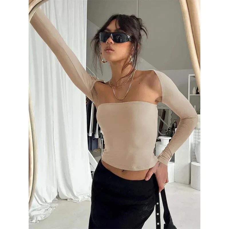 Tie Waist Long Sleeve Tee with Sexy Tight Bra